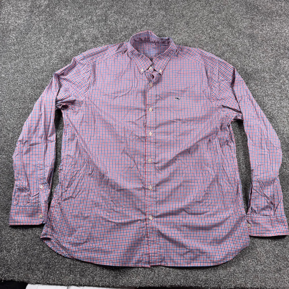 Vineyard Vines‎ Button Down Men's XL Red Blue Gingham Performance Whale Shirt - Picture 3 of 6